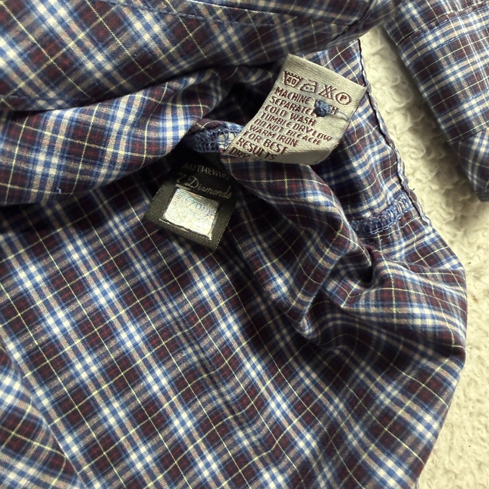 7 Diamonds Shirt Mens Large Plaid Long Sleeve Button Up Casual Pocket Blue 1472 - Picture 7 of 8